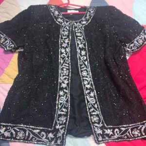 Laurence Kazar sequin beaded blouse